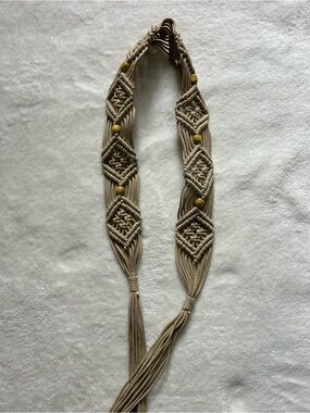 Boho Macramé Fringe Belt with Wooden Beads 70’s Retro Statement Belt
